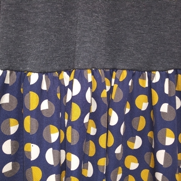 Lady JESSY B Retro Style Geometric DRESS Gray Cream Yellow Navy Sash Belt NWOT - Picture 8 of 12